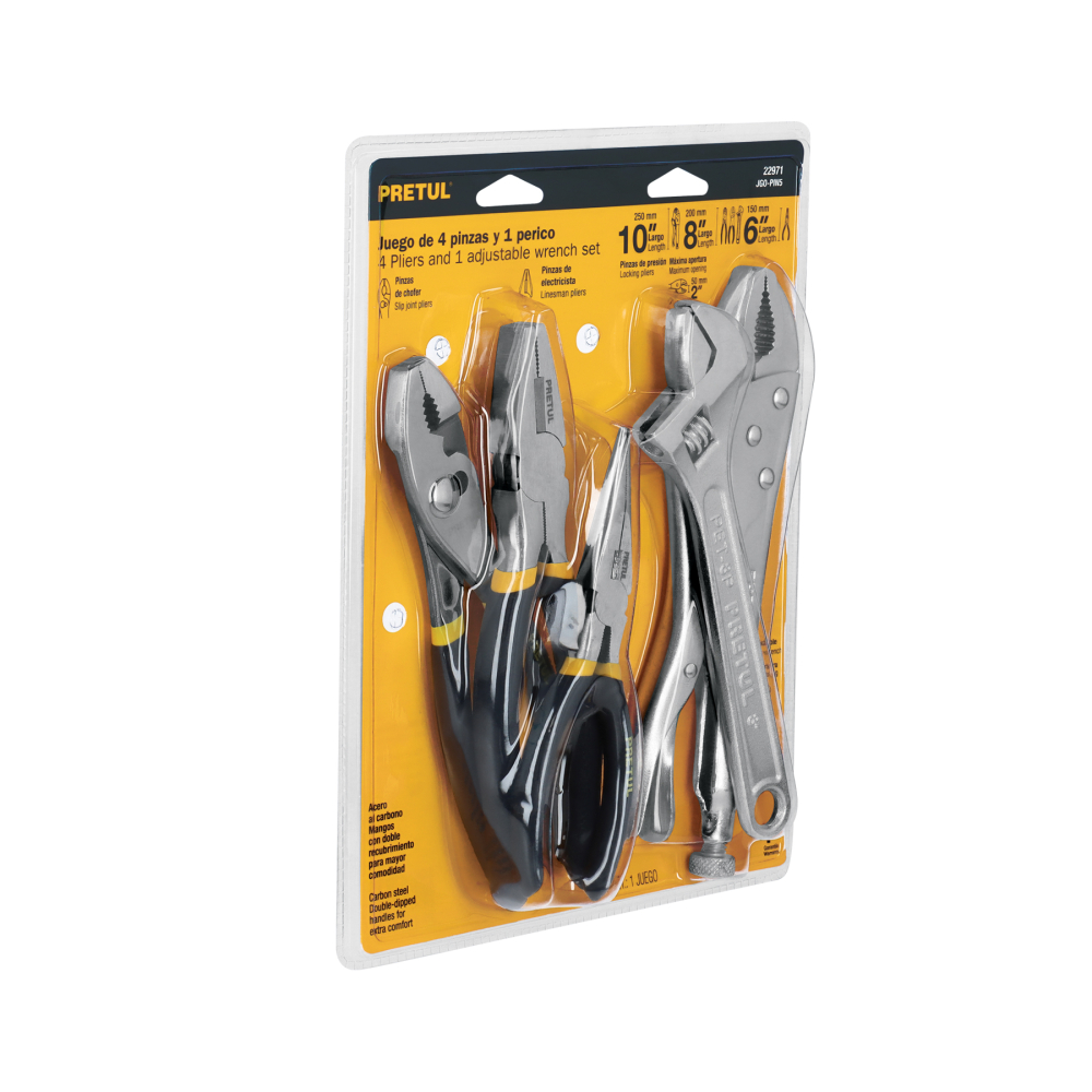 Juego de 4 pinzas y 1 llave ajustable, PRETUL JGO-PIN5