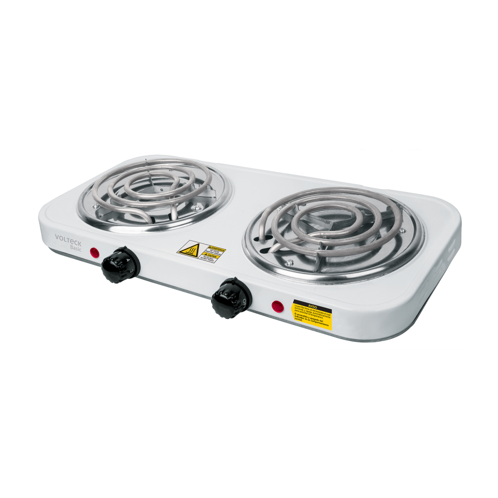 Parrilla eléctrica 2 quemadores en espiral, blanca, BASIC PAEL-2CP