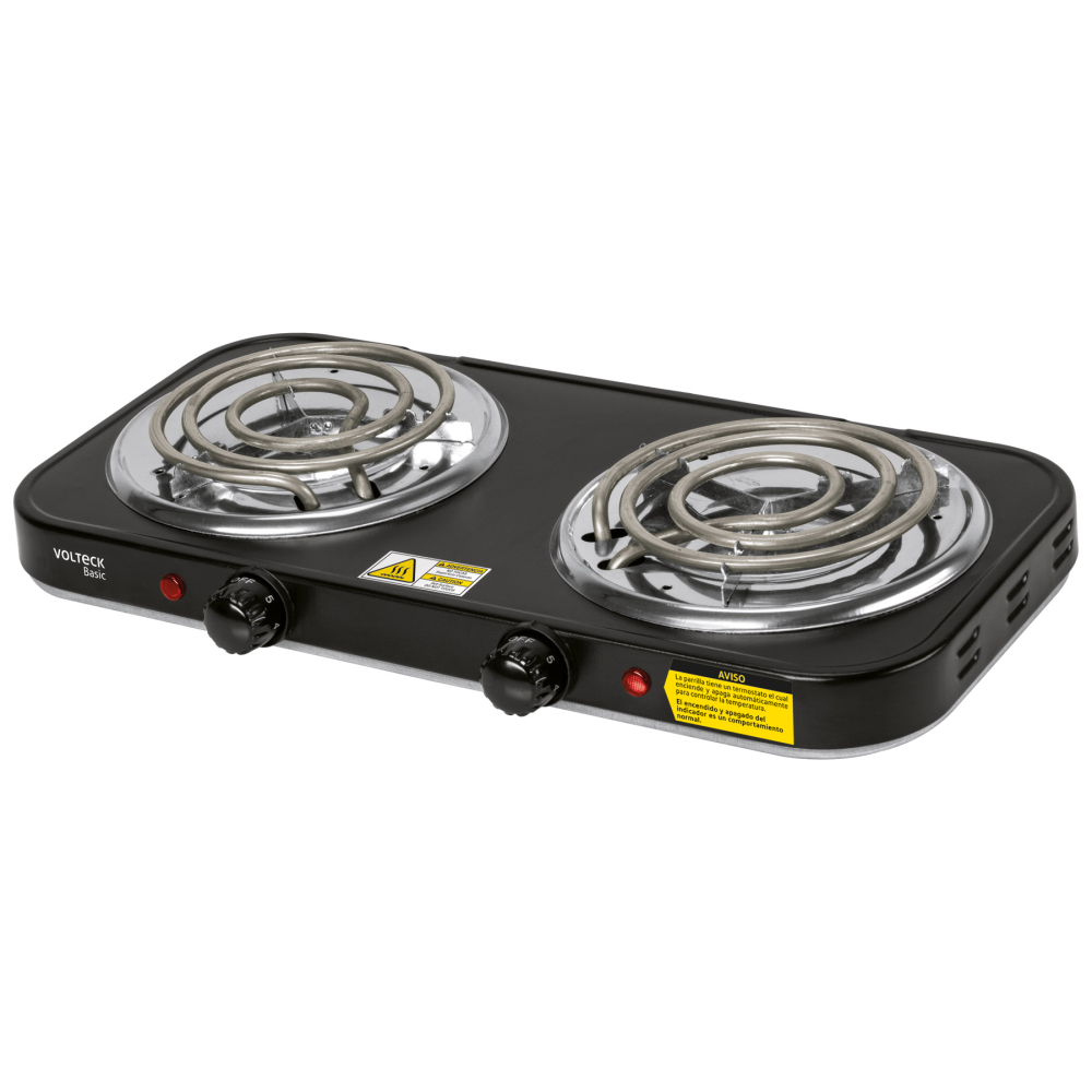 Parrilla eléctrica 2 quemadores en espiral, negra, BASIC PAEL-2CPN