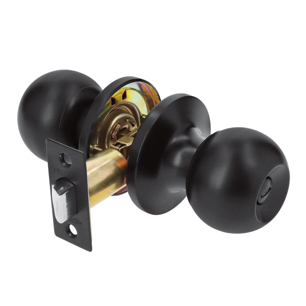 Cerradura esfera tubular, baño, negro, HERMEX BASIC BALT-NE-BP