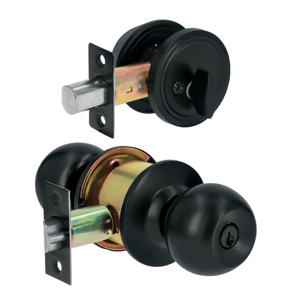 Combo cerraduras, llave-mariposa, negro mate, HERMEX BASIC CMB-61P