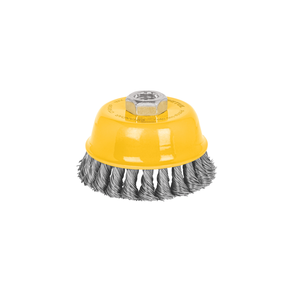 Carda copa 4' alambre trenzado grueso, eje 5/8'-11, PRETUL CT-610XP