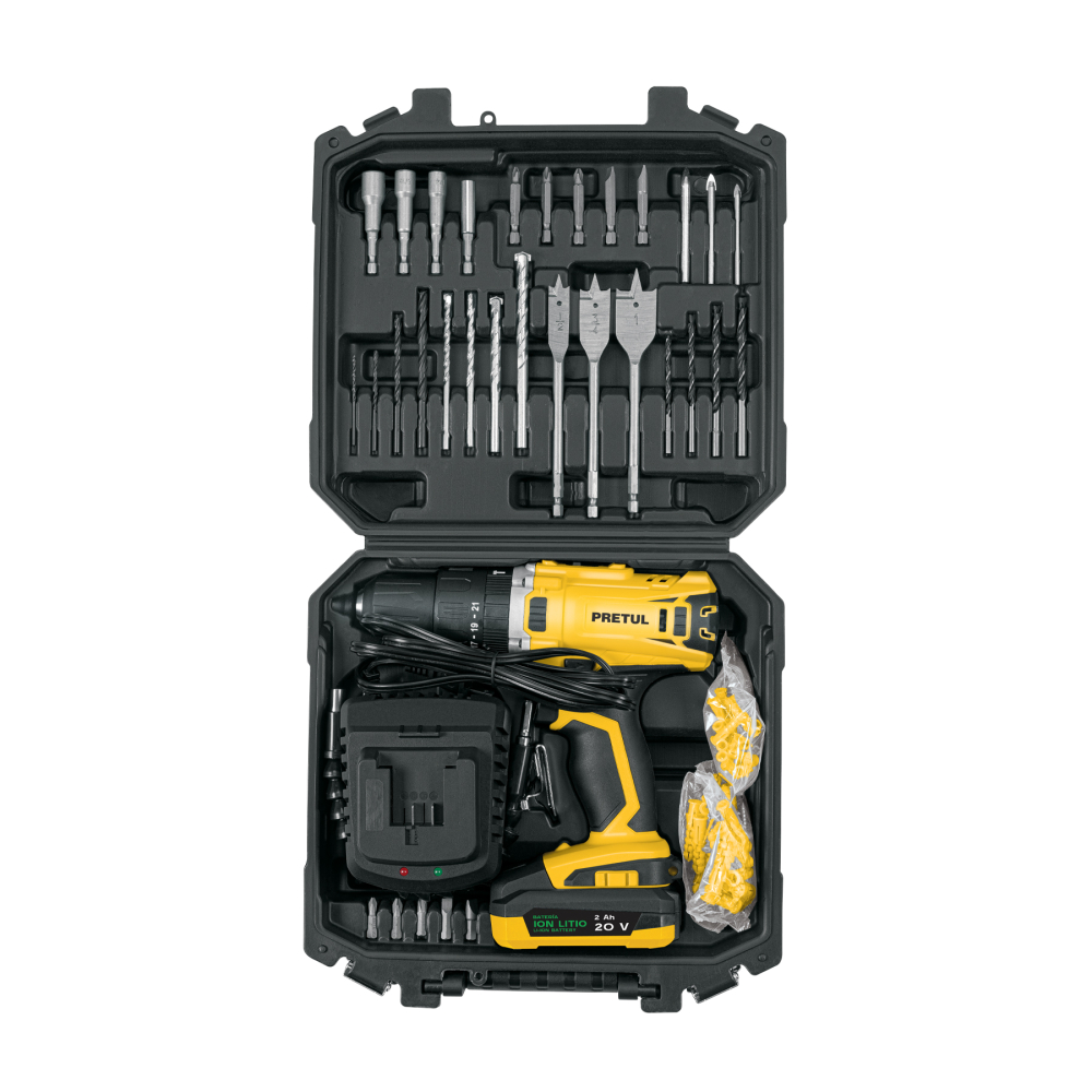 Kit rotomartillo/destornillador 1/2', 20V, 32 acc., PRETUL ROTI-20P2K