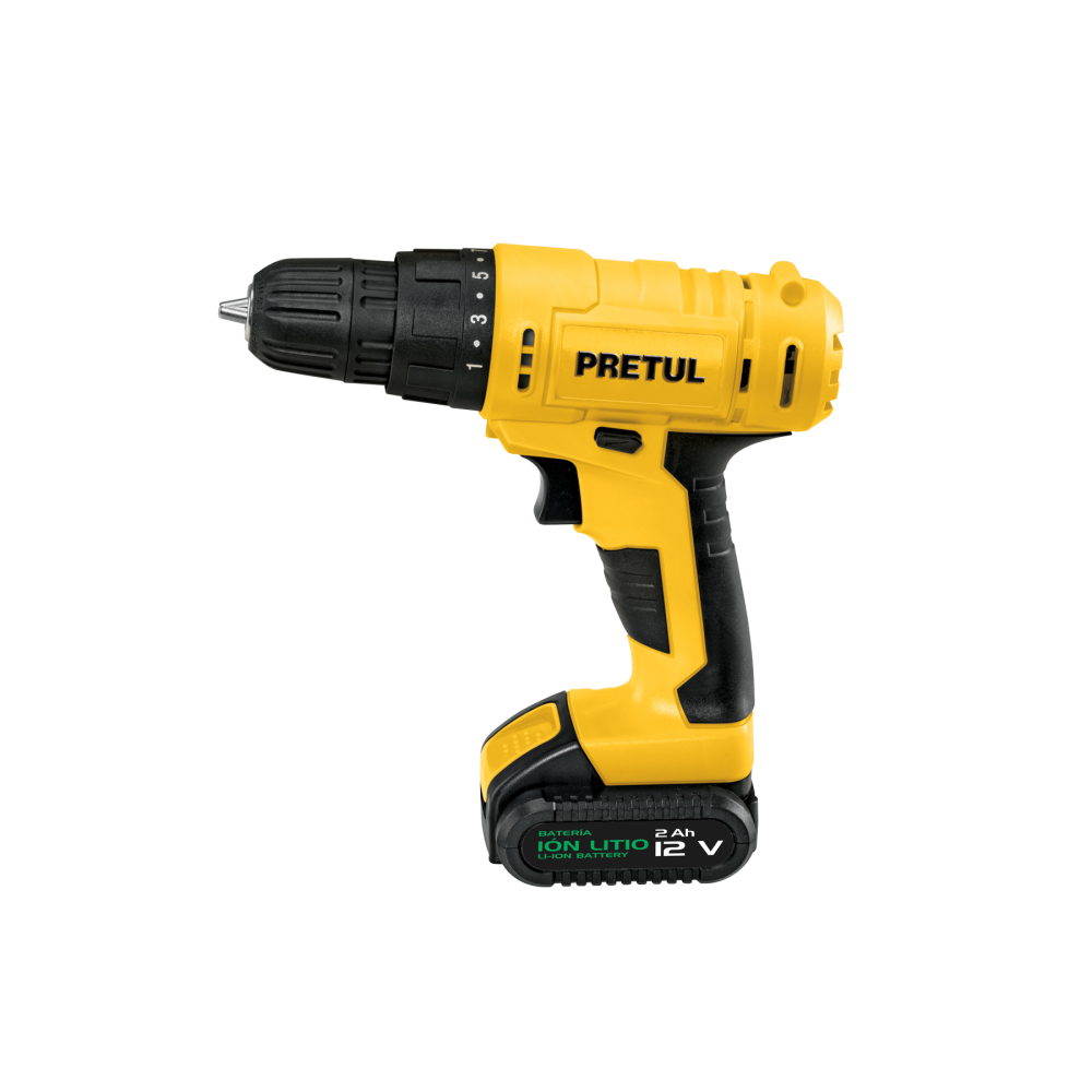Taladro/destornillador 3/8', 12V, 1 batería 2Ah, PRETUL TALI-12P