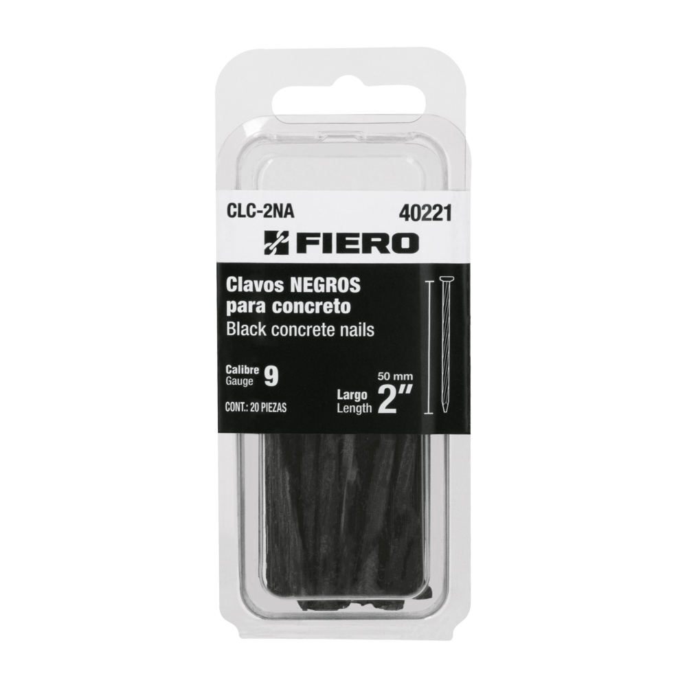 Blíster con 20 clavos negros para concreto 2', FIERO CLC-2NA