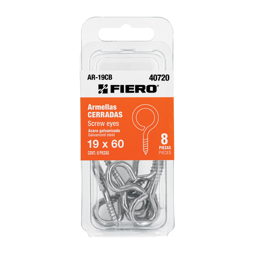 Blíster con 8 armellas cerradas de 19 x 60, FIERO AR-19CB