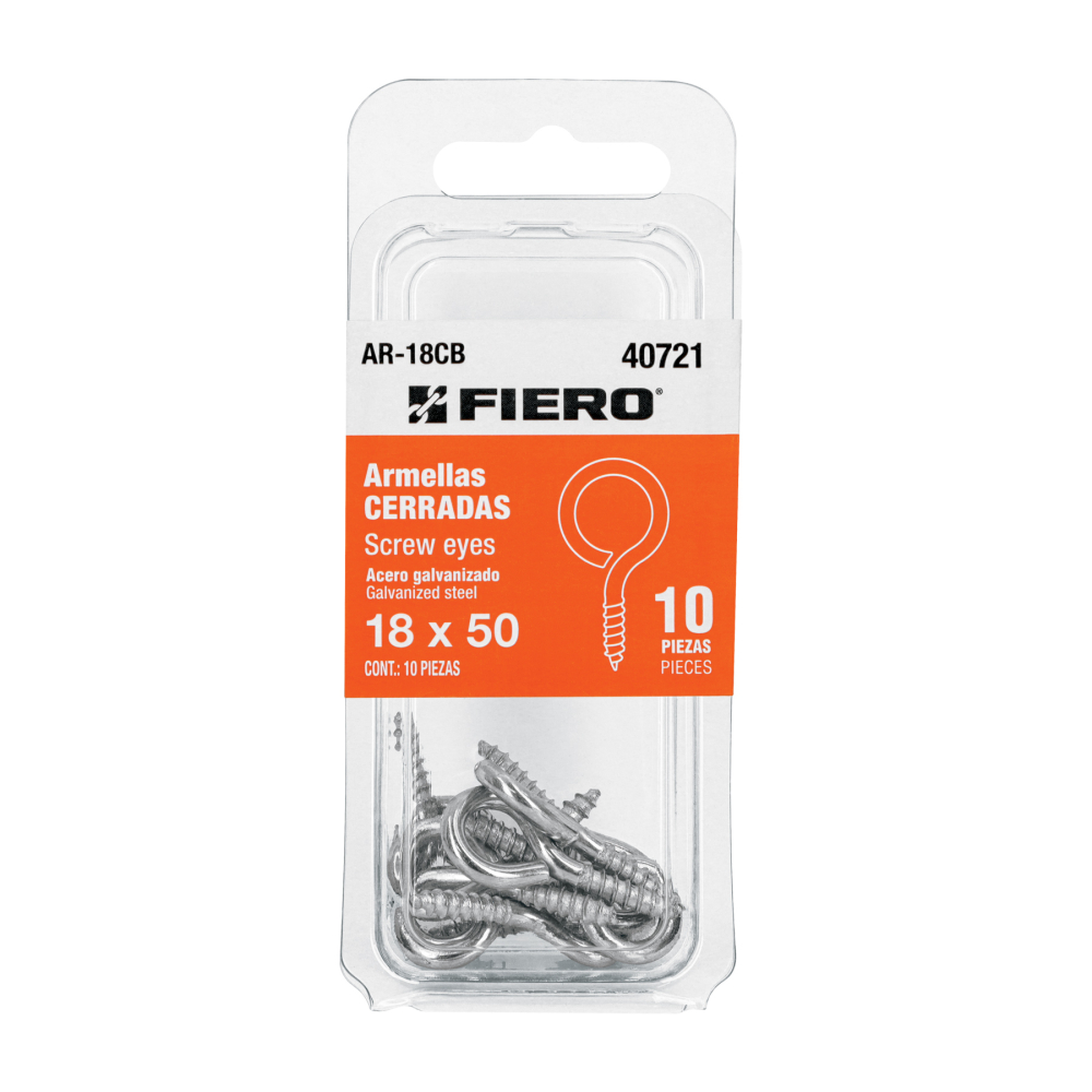 Blíster con 10 armellas cerradas de 18 x 50, FIERO AR-18CB