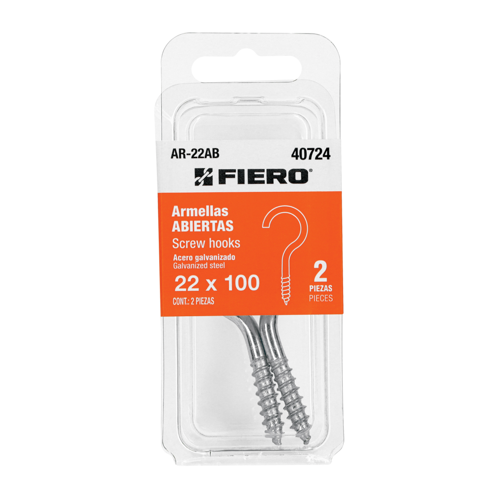 Blíster con 2 armellas abiertas de 22 x 100, FIERO AR-22AB