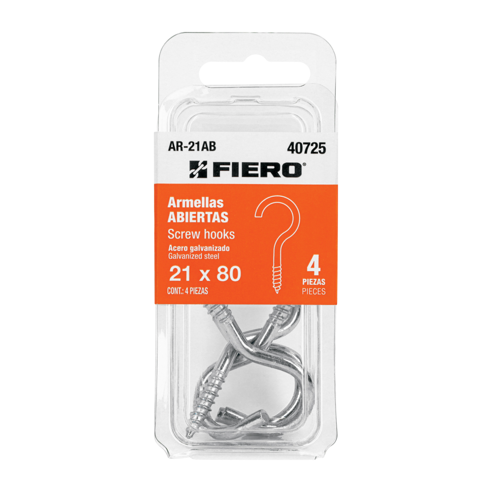 Blíster con 4 armellas abiertas de 21 x 80, FIERO AR-21AB