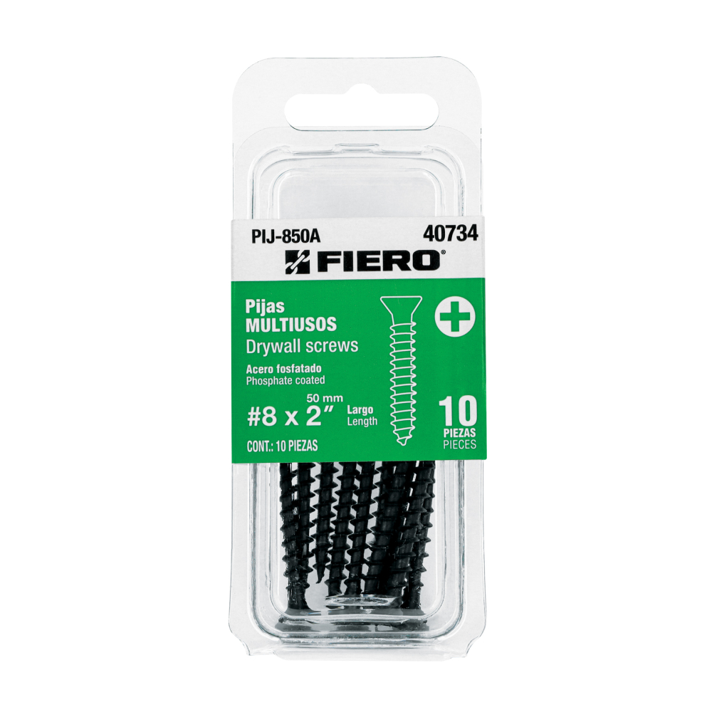 Blíster 10 pijas #8 x 2' cabeza plana phillips multiusos PIJ-850A