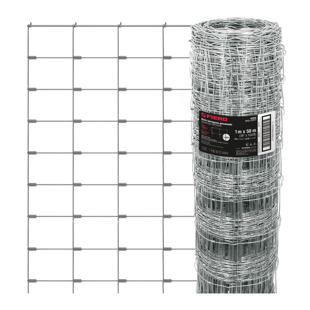Rollo malla borreguera, 1m x 50m acero galvanizado, 19kg MAGA-50X10