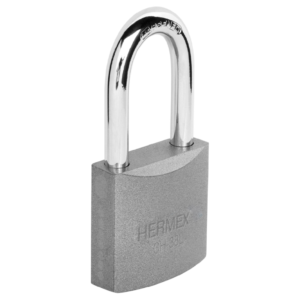 Candado de hierro 38 mm, gancho largo en blíster, HERMEX CHB-38L
