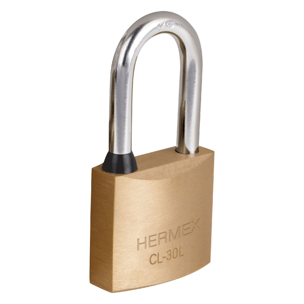 Candado de latón 30 mm gancho largo en blíster, HERMEX CL-30L