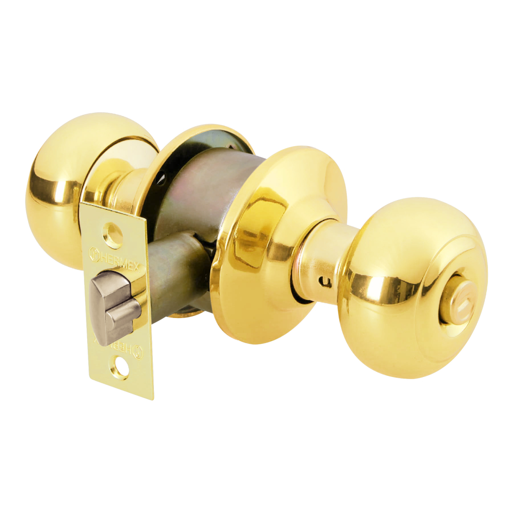 Cerradura tipo oval para recámara, latón brillante, HERMEX CEPO-12R