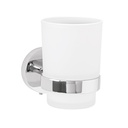 Portavaso cepillero cromo con vaso de vidrio, FOSET TÚBIG TBA-71