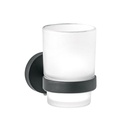 Portavaso cepillero negro con vaso de vidrio, FOSET TÚBIG TBA-71M