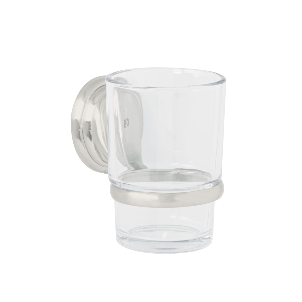 Portavaso cepillero con vaso de vidrio, níquel satín, AQUA AQA-81N
