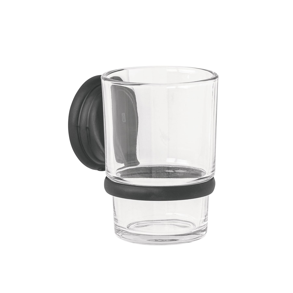 Portavaso cepillero con vaso de vidrio, negro, FOSET AQUA AQA-81M
