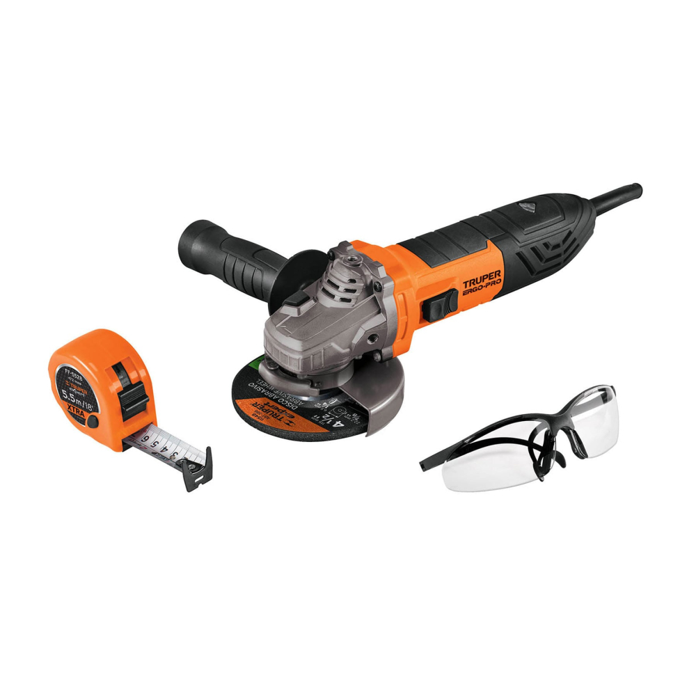 Combo esmeriladora 4-1/2', 850W,lentes y flexómetro,ERGO-PRO COMBOE-4580ALF