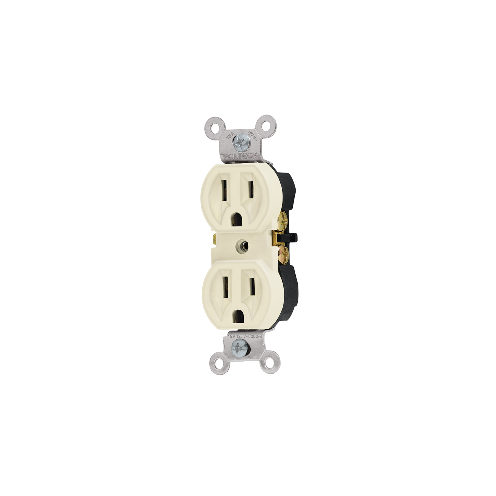 Contacto dúplex, 2 polos 3 hilos, Standard, marfil, VOLTECK CODO-S