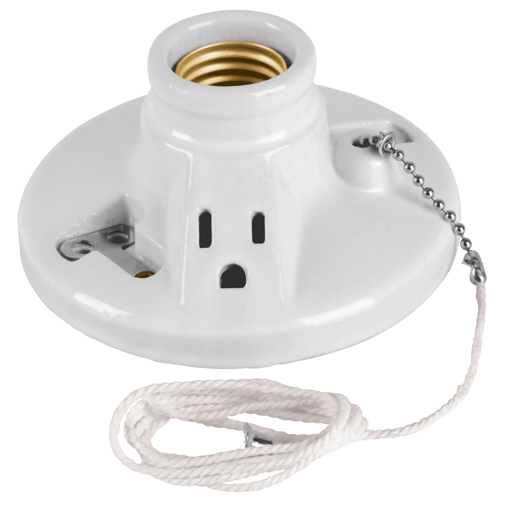 Portalámpara de porcelana, con ladrón y cadena, VOLTECK POPO-20