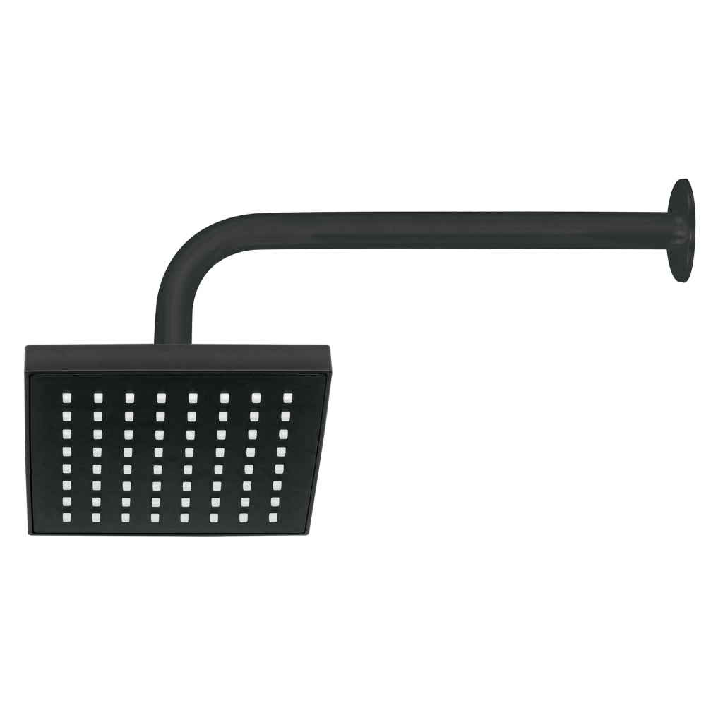 Regadera cuadrada 6', ABS, con brazo y chapetón, negro, AQUA R-404M