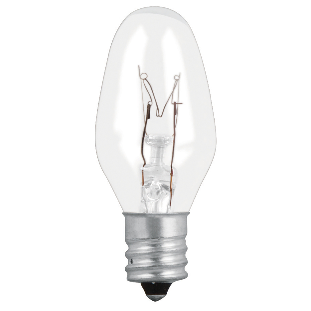 Caja con 50 focos incandescentes transparentes base E12 7.5W FI-50T