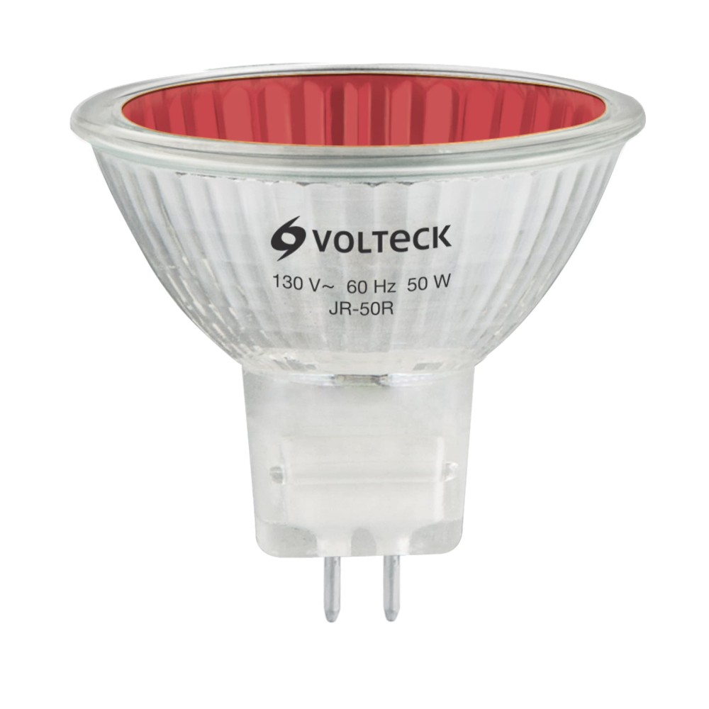 Lámpara de halógeno rojo 50 W tipo MR16 en caja, VOLTECK JR-50R