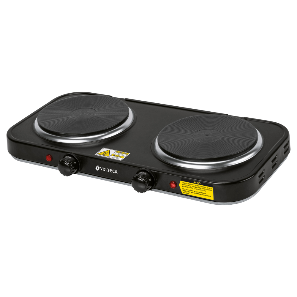 Parrilla eléctrica 2 quemadores de disco, negra, VOLTECK PAEL-2CDN