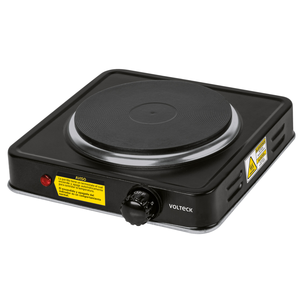 Parrilla eléctrica 1 quemador de disco, negra, VOLTECK PAEL-1CDN