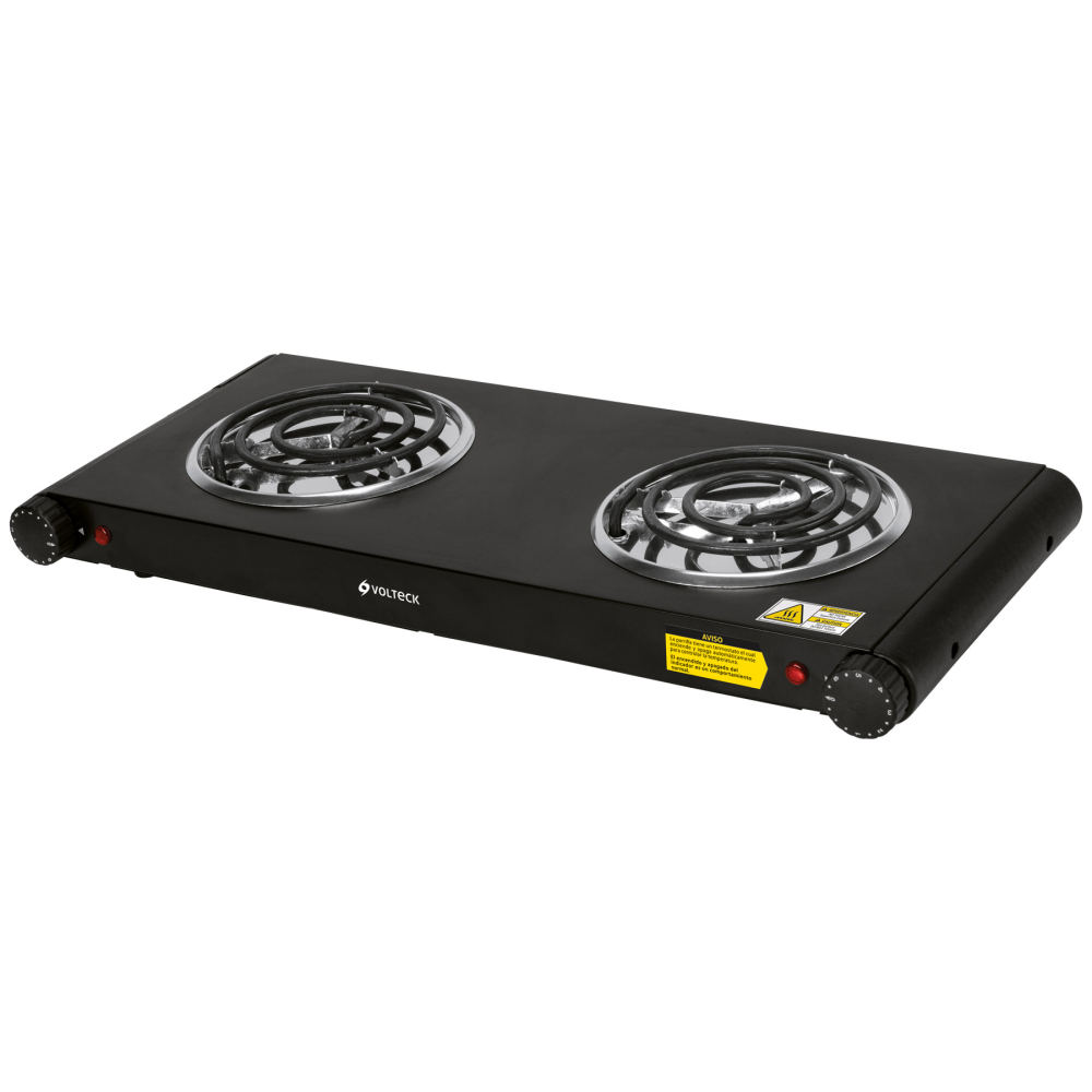 Parrilla eléctrica 2 quemadores en espiral, negra, VOLTECK PAEL-2CN