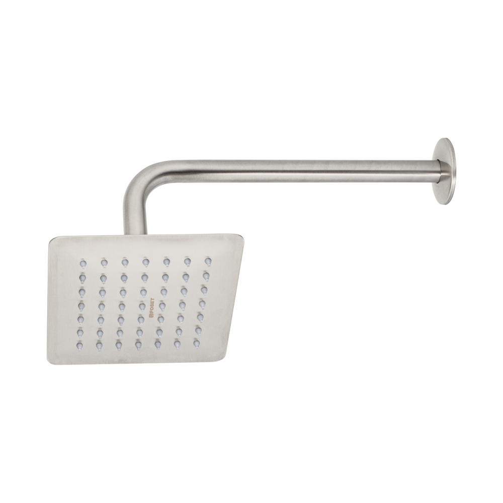 Regadera cuadrada 6', acero inox, con brazo, satín, TÚBIG R-414N