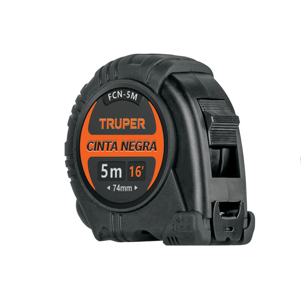 Flexómetro contra impactos 5 m, Cinta Negra 19 mm, Truper FCN-5M