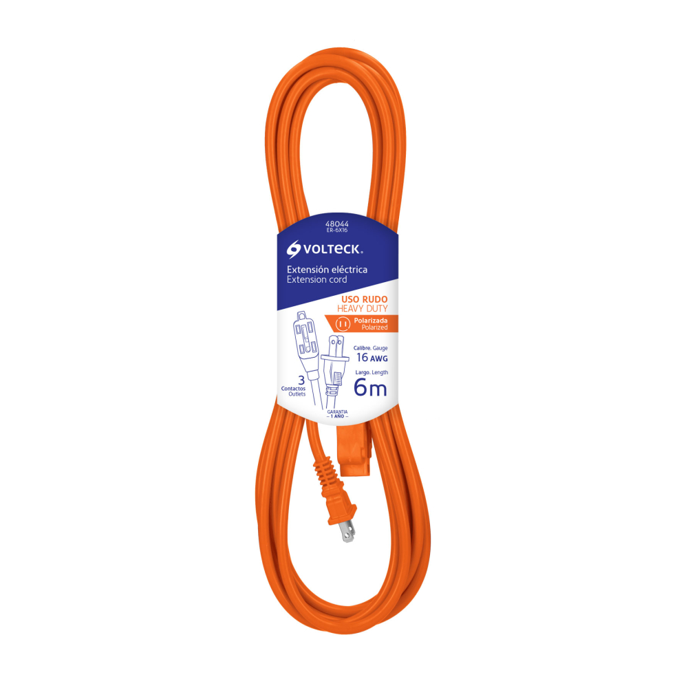 Extensión eléctrica de uso rudo 6 m 2x16 AWG, VOLTECK ER-6X16