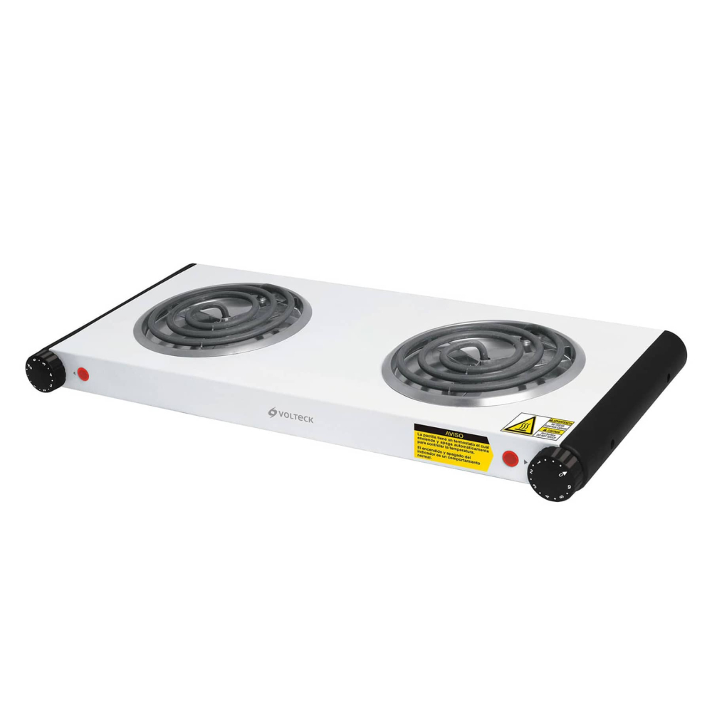 Parrilla eléctrica 2 quemadores en espiral, blanca, VOLTECK PAEL-2C