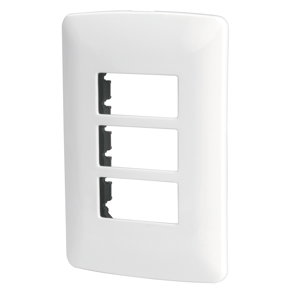 Placa de 3 módulos, blanca, Línea Italiana, VOLTECK PPTR-IB