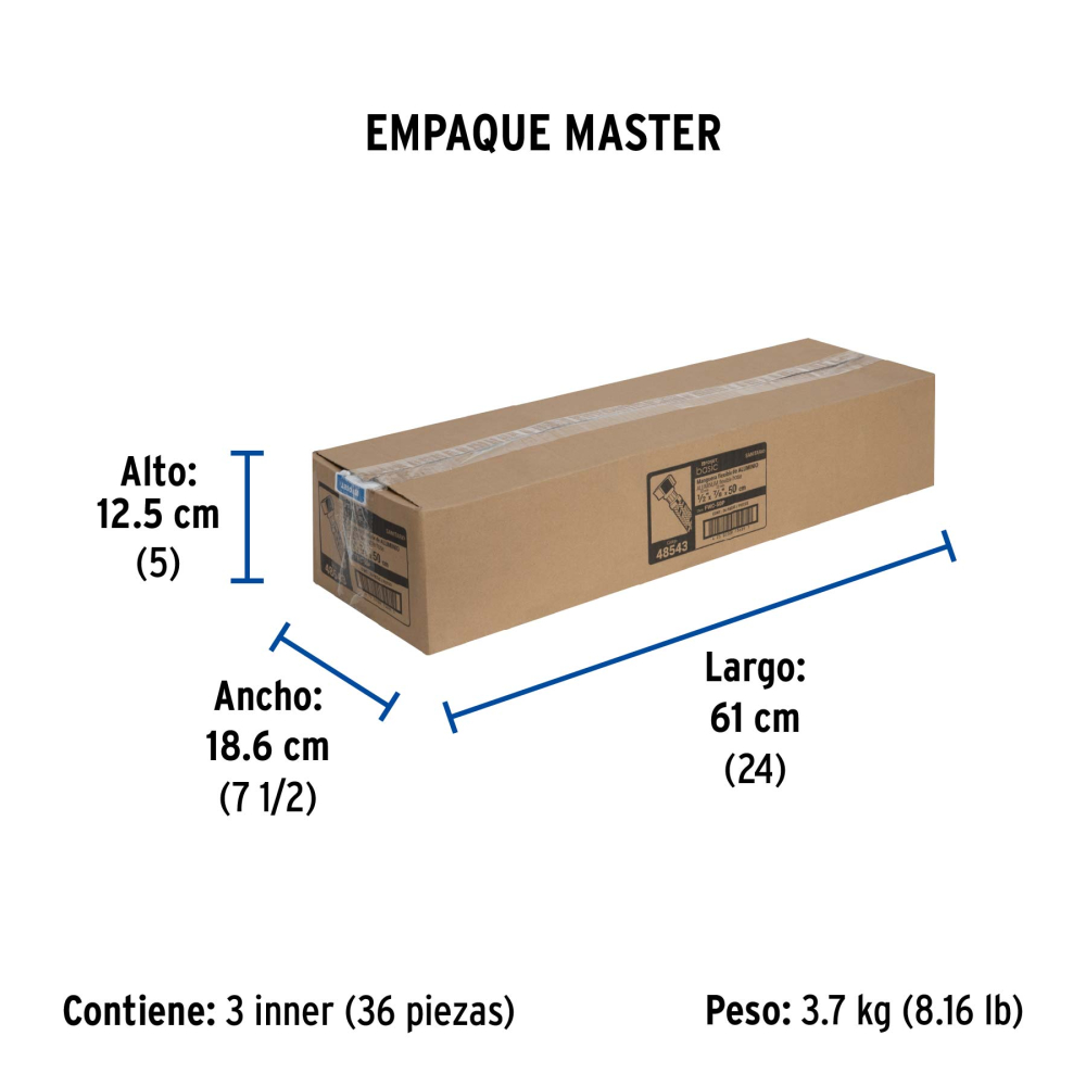 Manguera p/WC, aluminio, 1/2' x 7/8', 50 cm, BASIC FWC-50P