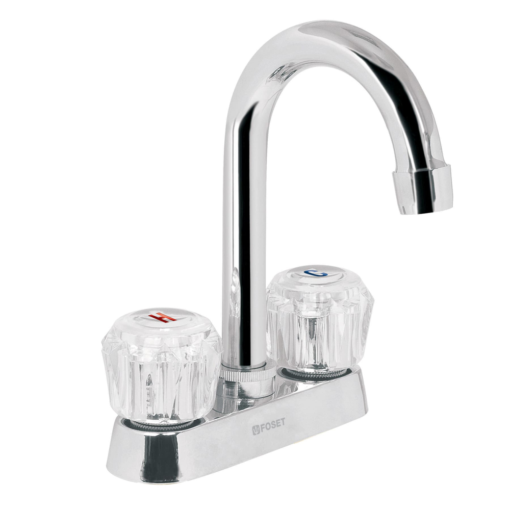 Mezcladora 4' para lavabo, cuello bar, manerales de acrílico M-060A