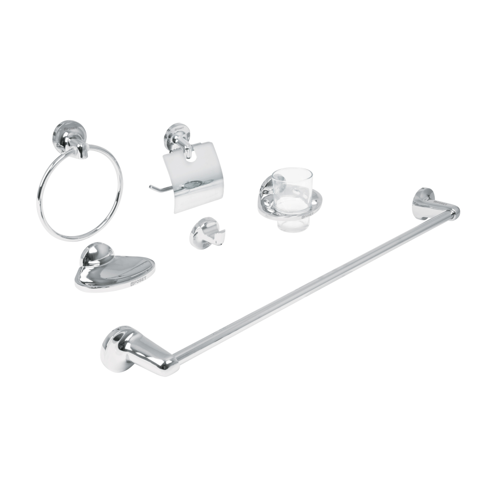 Juego de 6 accesorios para baño redondos, cromo, FOSET AQUA AQA-4000