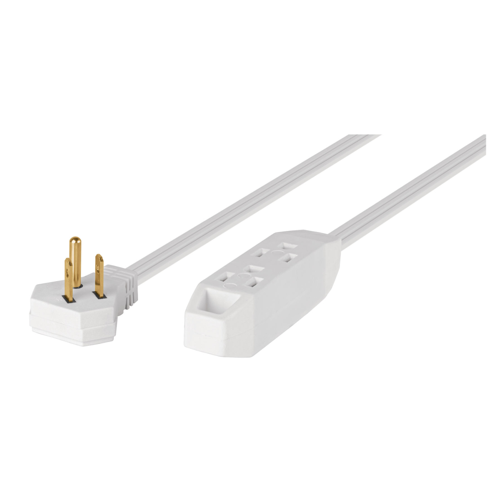 Extensión doméstica aterrizada 8 m blanca con clavija plana EDA-8B