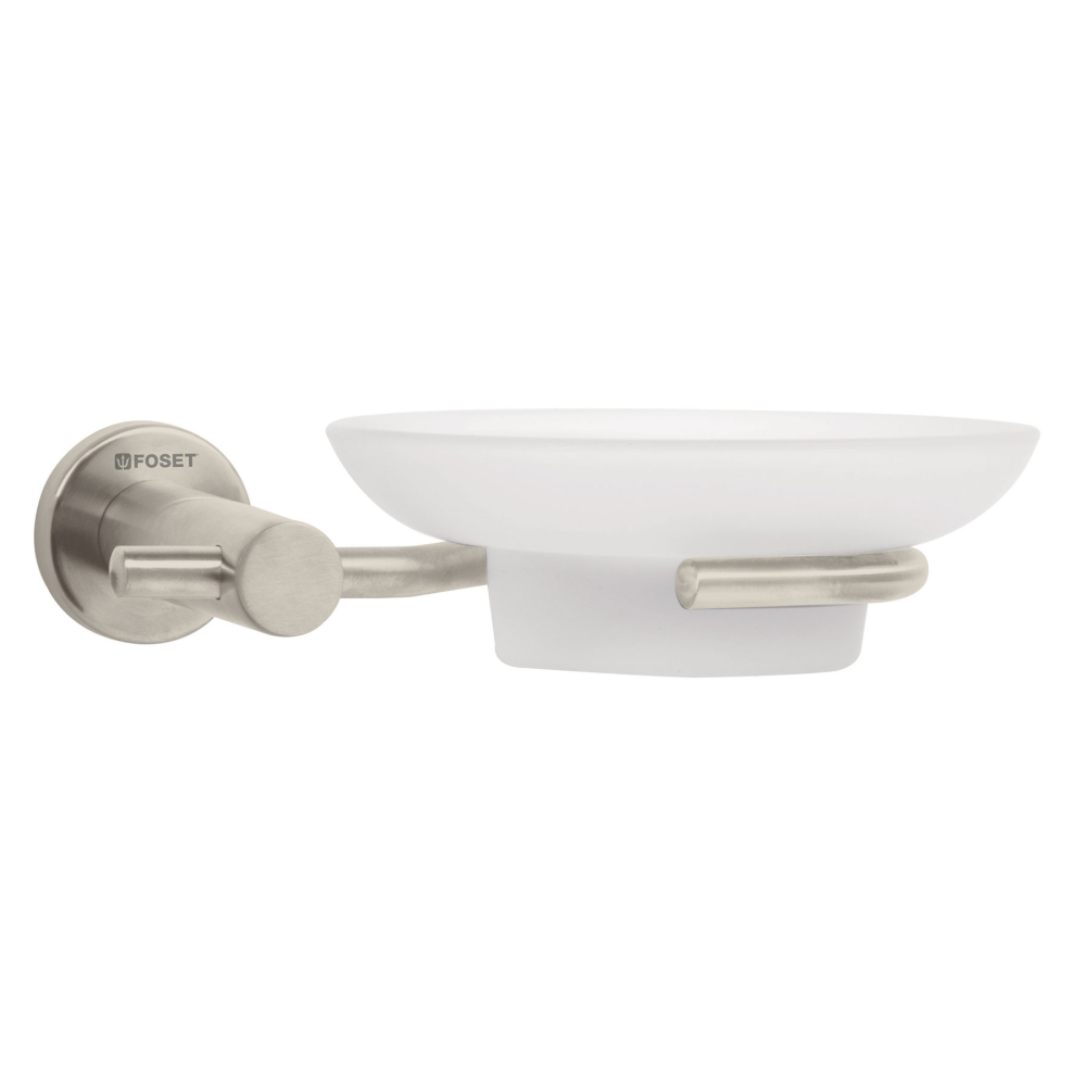 Jabonera metálica satín con plato de vidrio, FOSET ELEMENT ELA-74N