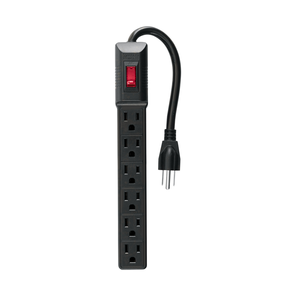 Multicontacto 16 AWG doméstico económico 6 entradas, negro MUL-6EN