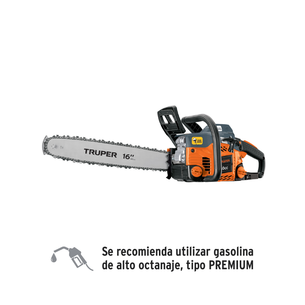 Motosierra 50 cc a gasolina con barra de 16', TRUPER MOT-5016