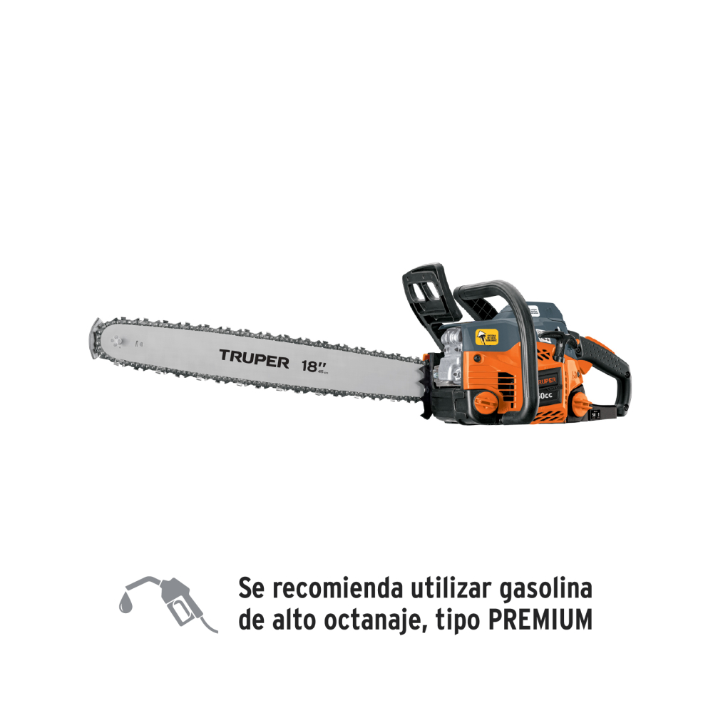 Motosierra 50 cc a gasolina con barra de 18', TRUPER MOT-5018