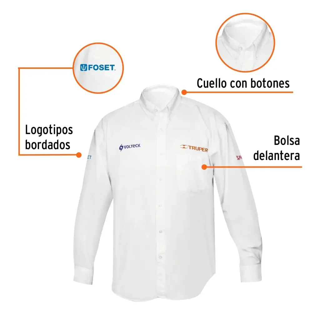 Camisa manga larga para hombre, blanca, M, Truper CAM-BCO-LM