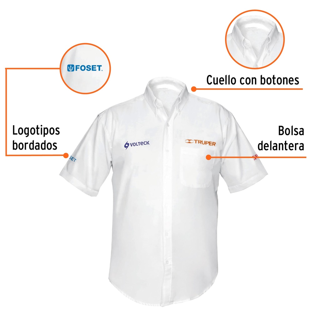 Camisa manga corta para hombre, blanca, G, Truper CAM-BCO-CL