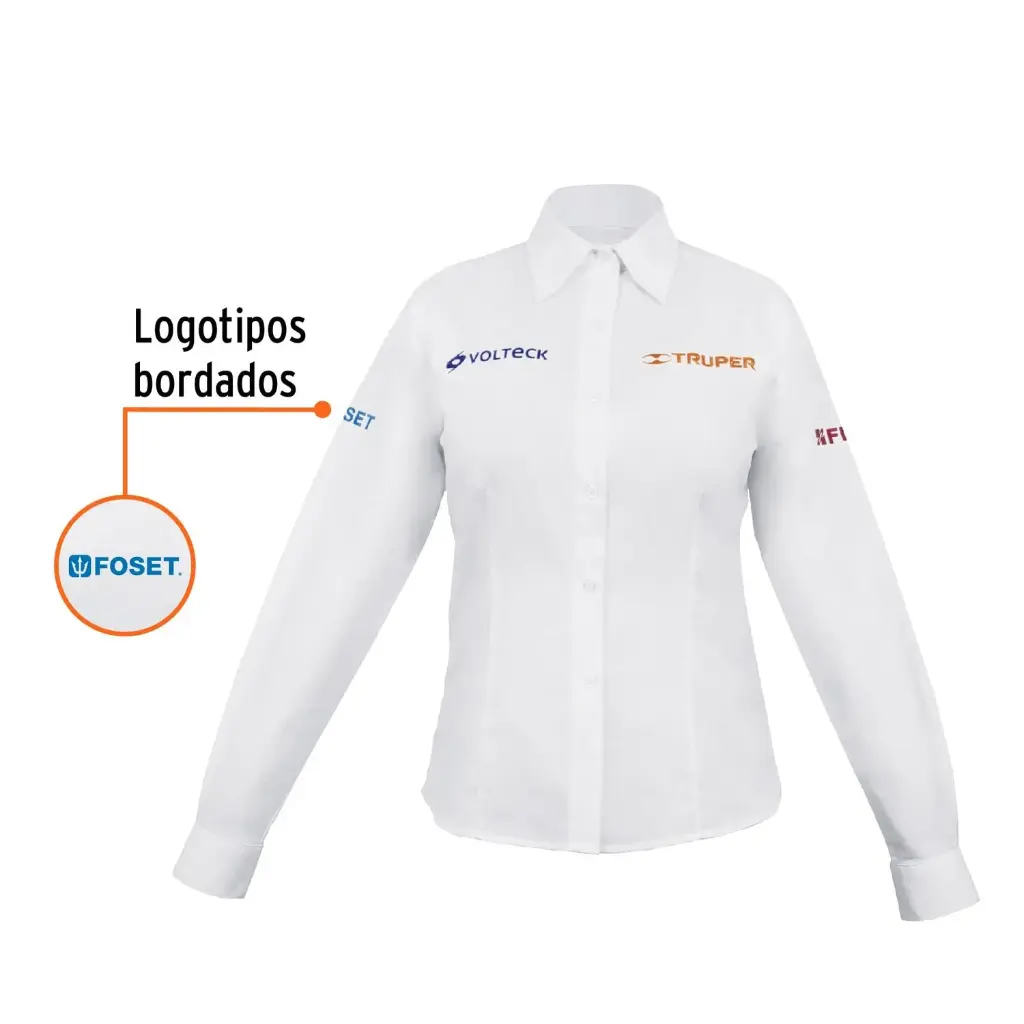 Camisa manga larga para mujer, blanca, CH, Truper CAM-BCO-DLS