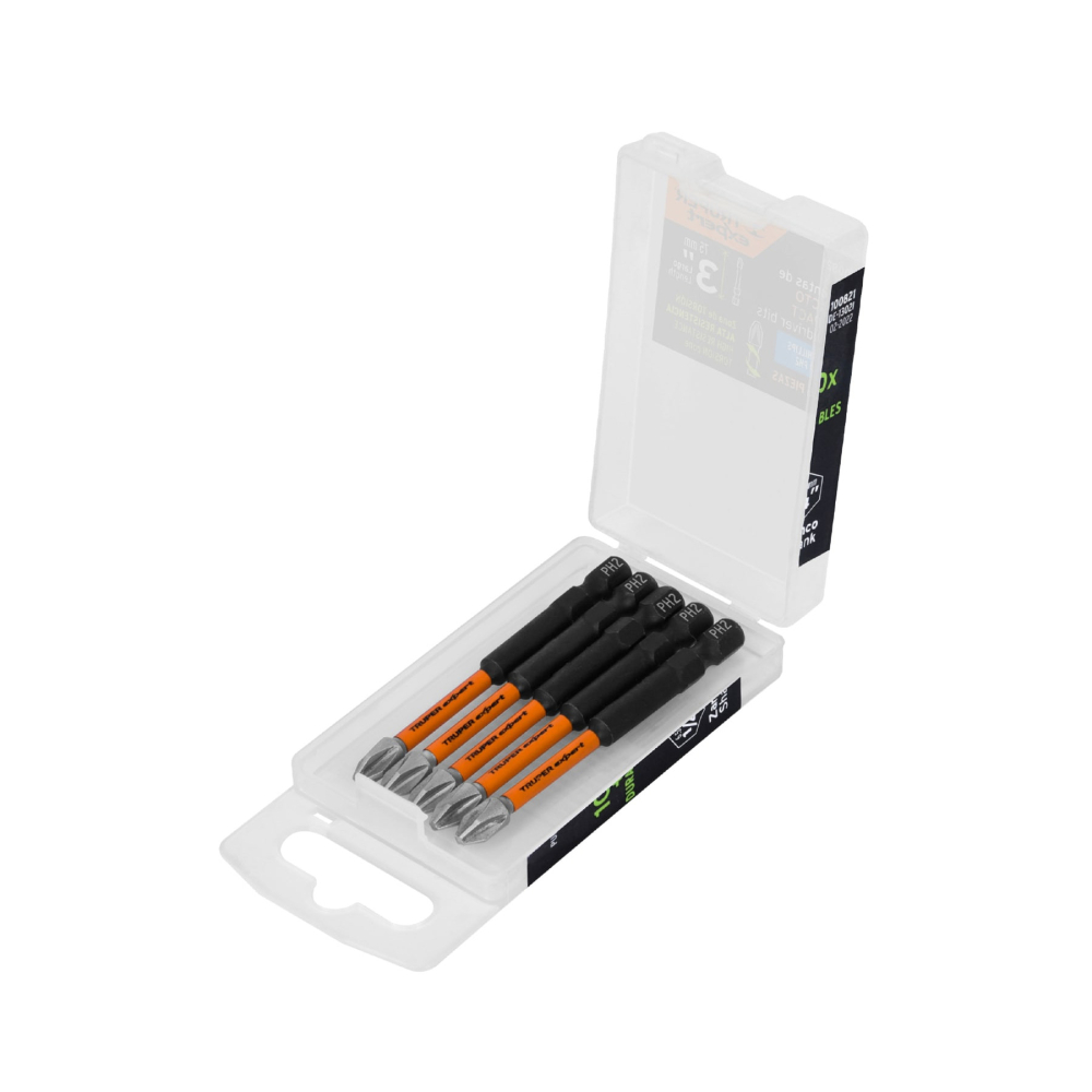 Estuche con 5 puntas de cruz PH2 de impacto largo 3', EXPERT PUDE-1302I