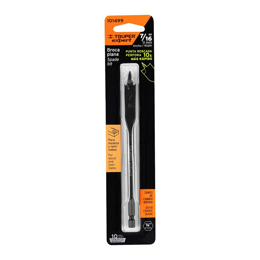 Broca plana de manita 7/16' para madera, Truper Expert BPX-7/16