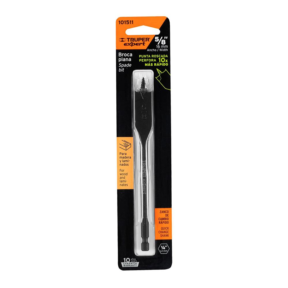 Broca plana de manita 5/8' para madera, Truper Expert BPX-5/8